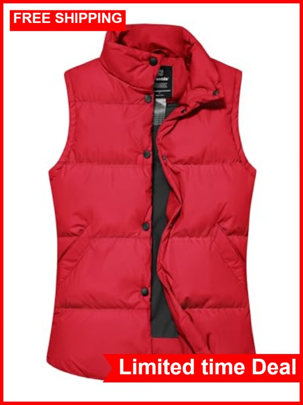 Womens Puffer Vest Thicken Winter Coat Stand Collar Quilted Sleeveless Outerwear